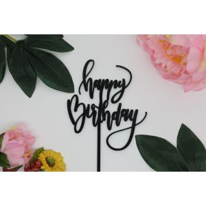 Happy Birthday cake topper in plexiglass nero decorazione torte