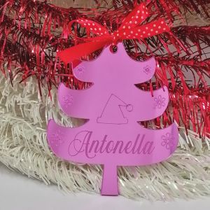 Decorazione natalizia in plexiglass rosa specchio con nome personalizzato